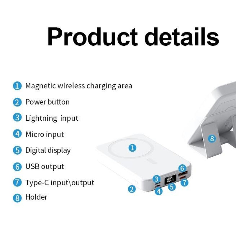 Magnetic Power Bank, Wireless, 10000Mah Capacity, LED Display, Magsafe Compatible for Iphone 16/15/14/13/12 Pro/Pro Max/Plus, Comes with Type-C Cable, 22.5W Fast Charger, Chargeable, Accessories Device Smartphone Digital Mobile Charging Battery Portable