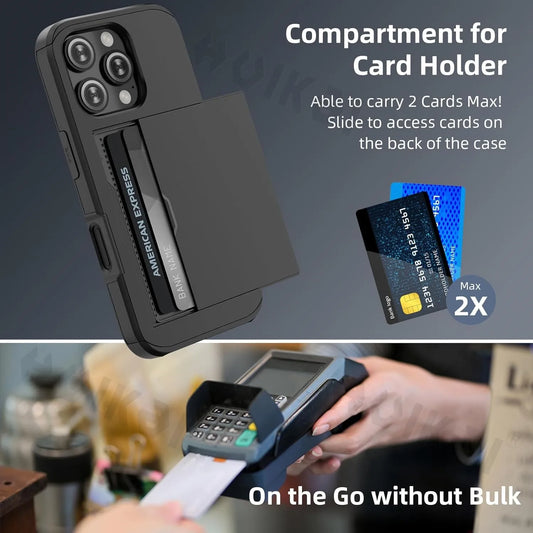 Case for Iphone 16 Pro Max 16 plus 15 Pro 15 14 13 12 11 Wallet Card Holder Slide Slot Slim Hard PC Heavy Duty Protective Covers