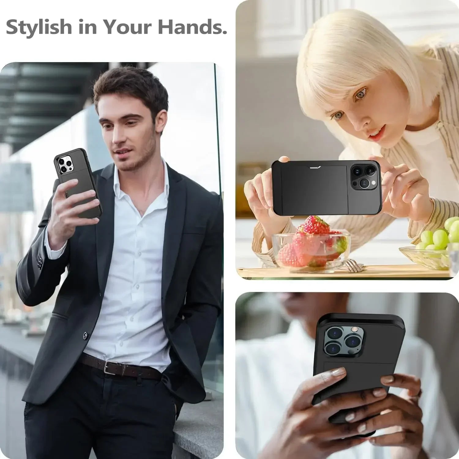 Case for Iphone 16 Pro Max 16 plus 15 Pro 15 14 13 12 11 Wallet Card Holder Slide Slot Slim Hard PC Heavy Duty Protective Covers